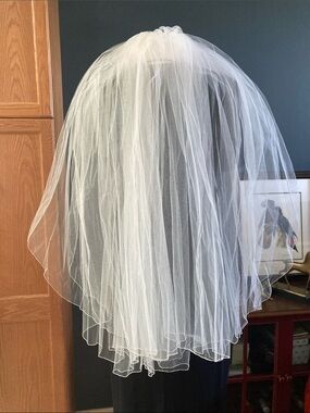 Classic Ivory Bridal Veil - Soft Tiered Tulle. 37” Blusher stitched clean edge
